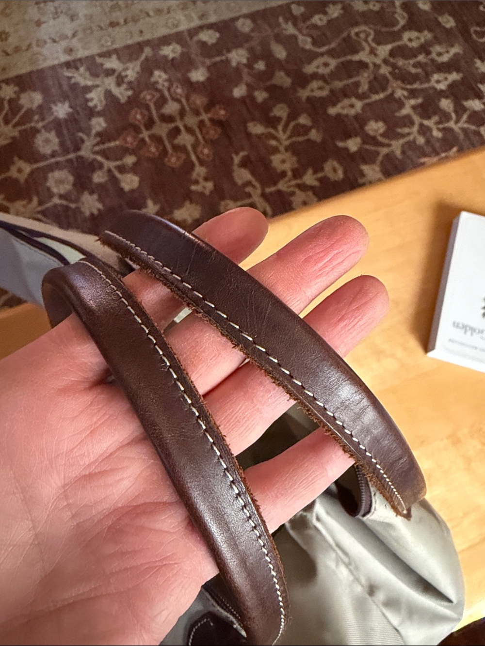 El Portezuelo Canvas Tote with Brown Leather Trim - Longchamp Style - Picture 10 of 15